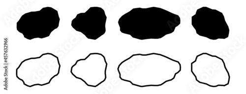 Black rock specimen set. Stone sample silhouette.