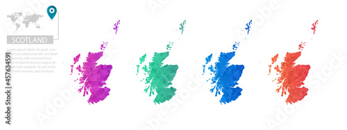 Set of vector polygonal Scotland maps. Bright gradient map of country in low poly style. Multicolored country map in geometric style for your
