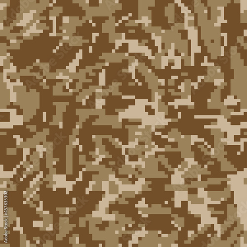 Digital camouflage. Seamless pixeled camo pattern. Military texture. Brown desert color. Vector fabric textile print designs. 