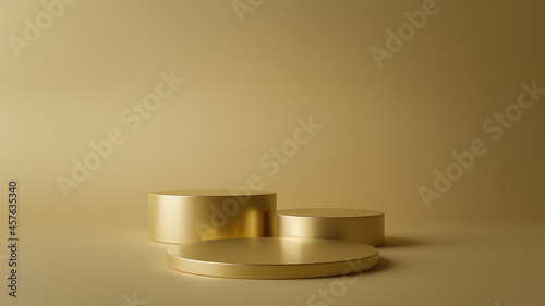 luxury golden geometric podium at golden background. 3d-Illustration