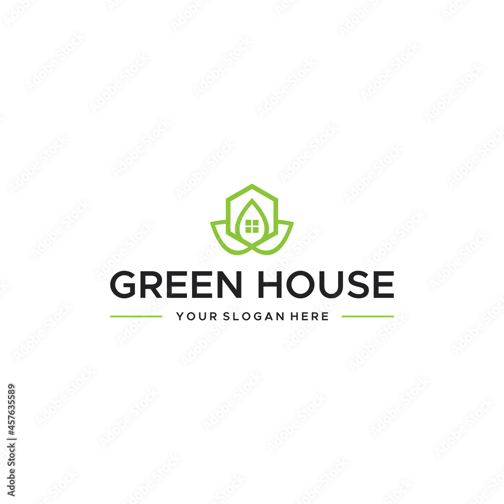 flat GREEN HOUSE real estate flower Logo design