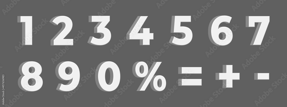 3D White Numbers with Percent, Plus, Minus, Equality. Vector Illustration 3D White Numbers with Percent, Plus, Minus, Equality. Vector Illustration