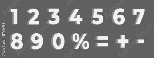 3D White Numbers with Percent  Plus  Minus  Equality. Vector Illustration