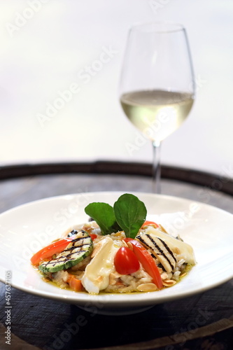 Brie cheese risotto with grilled vegetables