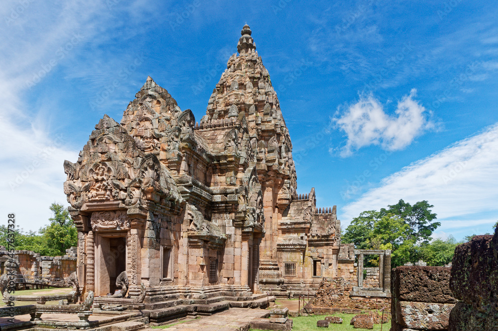 The side of the main sanctuary of Prasat Phanomrung in the Historical Park, which is an ancient Khmer-style temple complex built during the 10th -13th century.