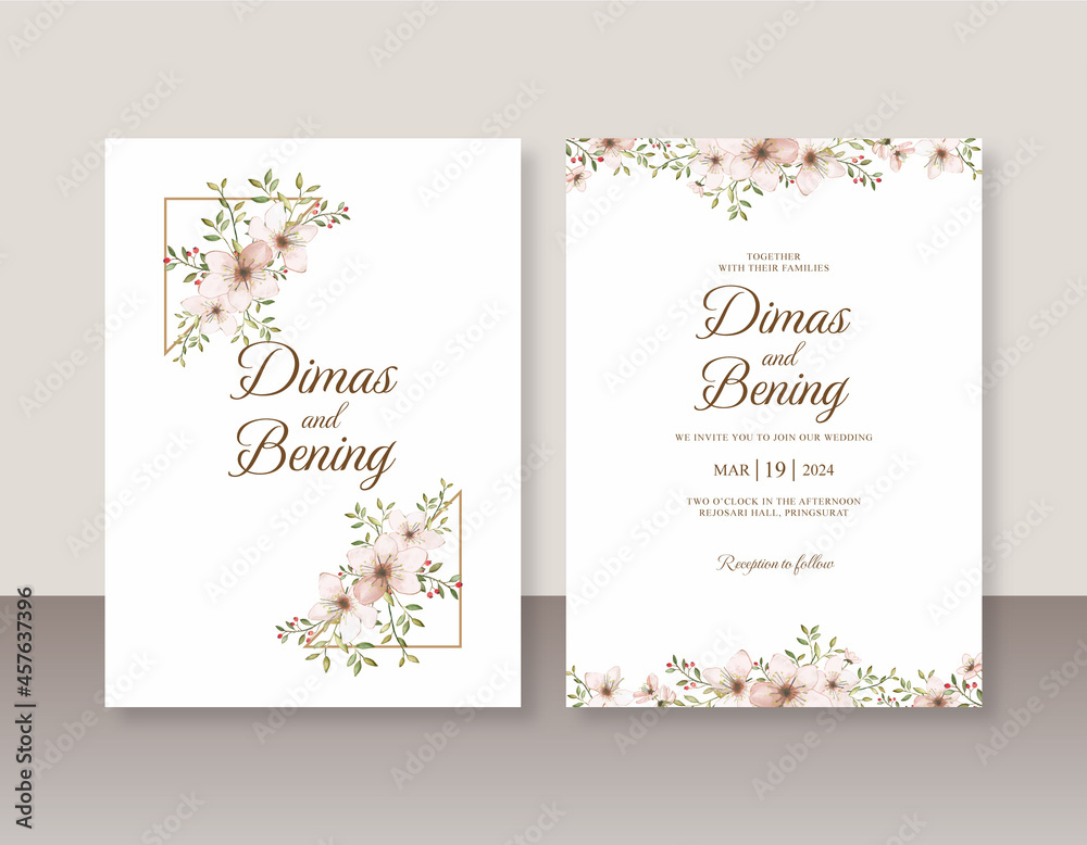 Floral watercolor for wedding invitation set template