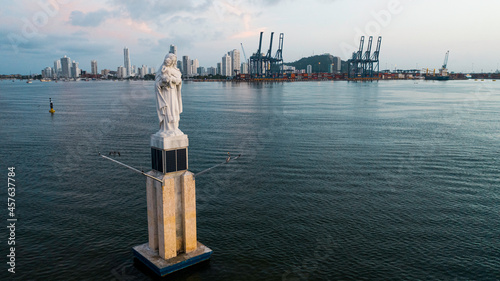 Virgen del Carmen en la bahía de Cartagena de Indias, Colombia. Sociedad portuaria y cerro de La Popa photo