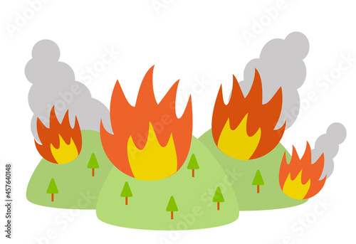 Illustration of wildfire and burning smoke