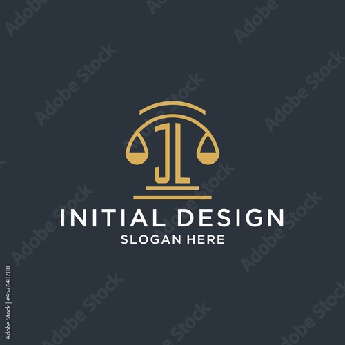 JL initial with scale of justice logo design template, luxury law and attorney logo design ideas