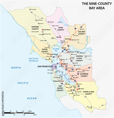 Administrative and road map of the California region San Francisco Bay Area photo