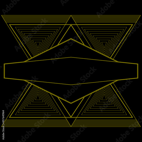 Geometric golden frame on black, luxury decorative style, flat design, vector background.