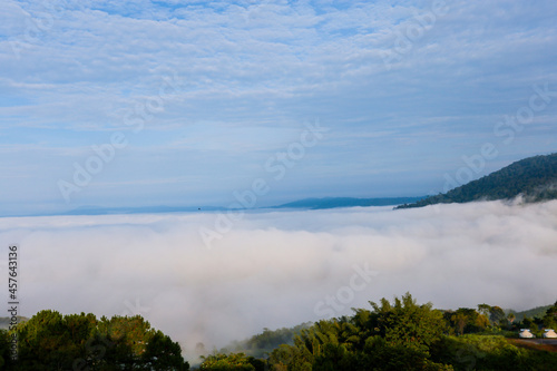 Thick fog covered the ridge in morning, Location place famous Khaokho Thailand