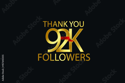 92K, 92.000 Followers Thank You anniversary Red logo with Tosca ribbon. For Social Medias - Vector	