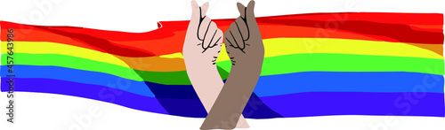 heart sign gesture hand with  rainbow  color banner vector  represents the LGBT movement to achieve equality, human rights and freedom for the minority of sexuality