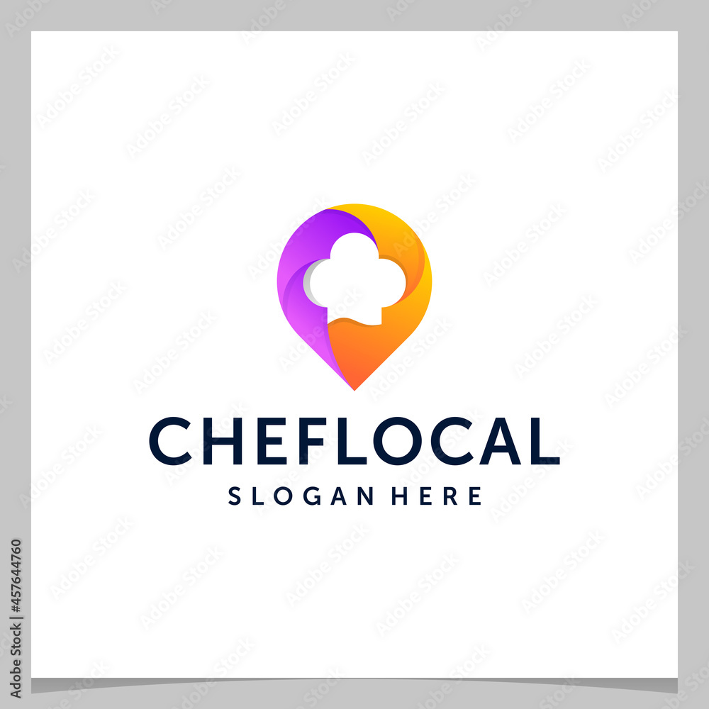 Inspiration logo design map pin location and a chef's hat with colorful logo. Premium vector Inspiration logo design map pin location and a chef's hat with colorful logo. Premium vector