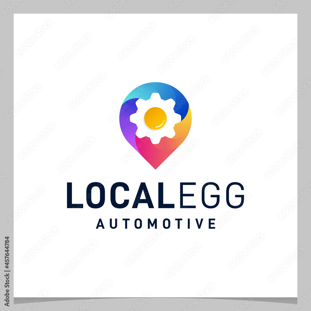 Inspiration logo design map pin location and gear egg with colorful logo. Premium vector Inspiration logo design map pin location and gear egg with colorful logo. Premium vector