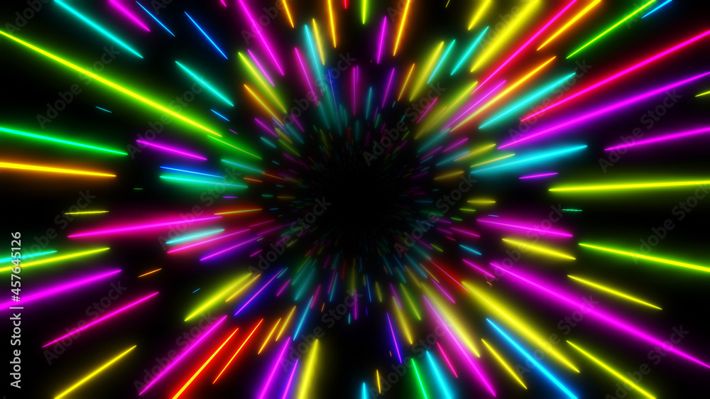 Abstract background neon glow colors. Speed of light in galaxy. Explosion in universe. Cosmic background for event, party, carnival, celebration. 3D render. Abstract background neon glow colors. Speed of light in galaxy. Explosion in universe. Cosmic background for event, party, carnival, celebration. 3D render.
