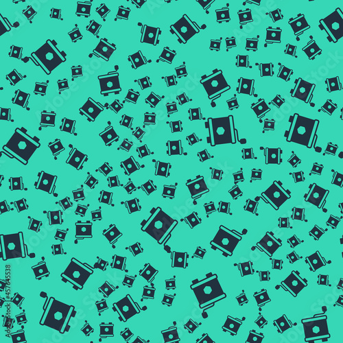 Black Honey extractor icon isolated seamless pattern on green background. Mechanical device for honey extraction from honeycombs. Vector