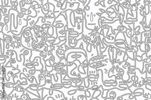 Black and white cartoon pattern on a white background  abstract design  seamless background.