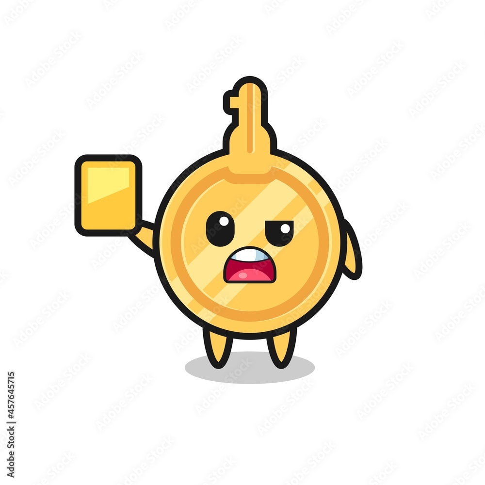 cartoon key character as a football referee giving a yellow card cartoon key character as a football referee giving a yellow card
