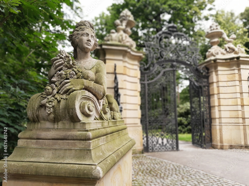 statue in the park  and Gate,Castle Ksiaz
