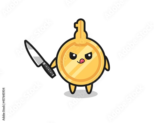 cute key mascot as a psychopath holding a knife