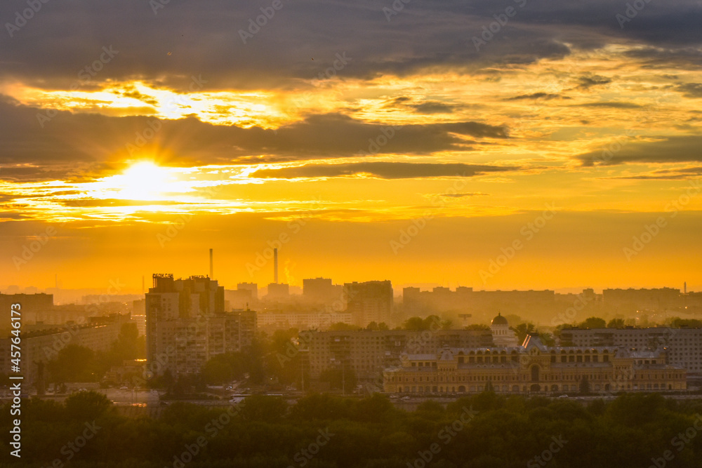 Beautiful sunset over the city of Nizhny Novgorod