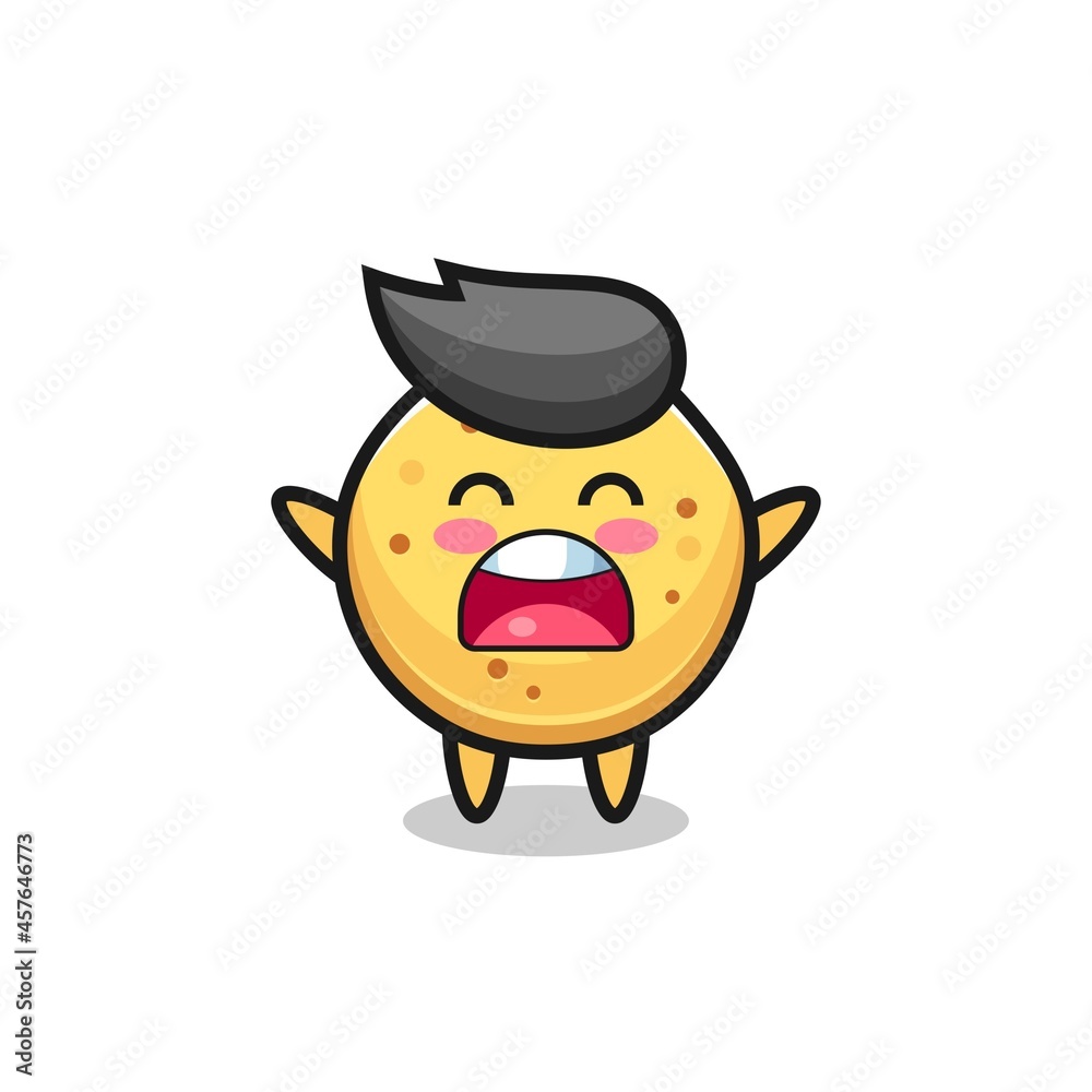 cute potato chip mascot with a yawn expression