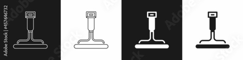 Set Cleaning service with of rubber cleaner for windows icon isolated on black and white background. Squeegee, scraper, wiper. Vector