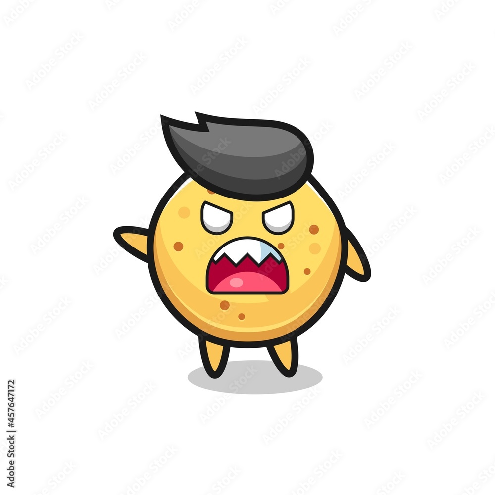 cute potato chip cartoon in a very angry pose