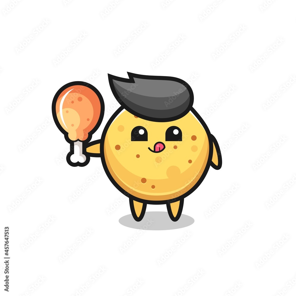 potato chip cute mascot is eating a fried chicken potato chip cute mascot is eating a fried chicken