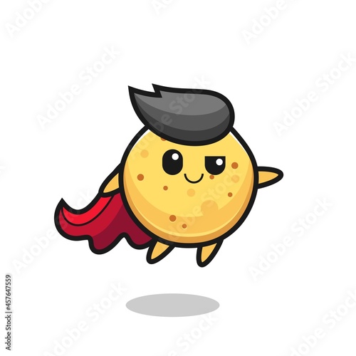 cute potato chip superhero character is flying