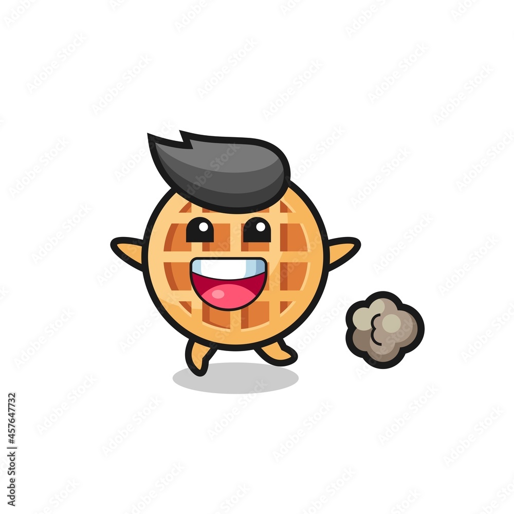 the happy circle waffle cartoon with running pose the happy circle waffle cartoon with running pose