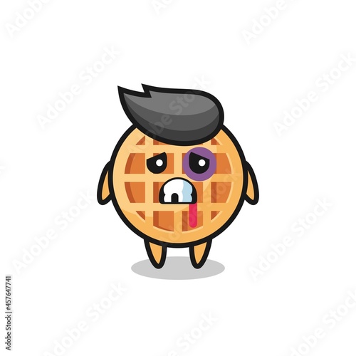 injured circle waffle character with a bruised face