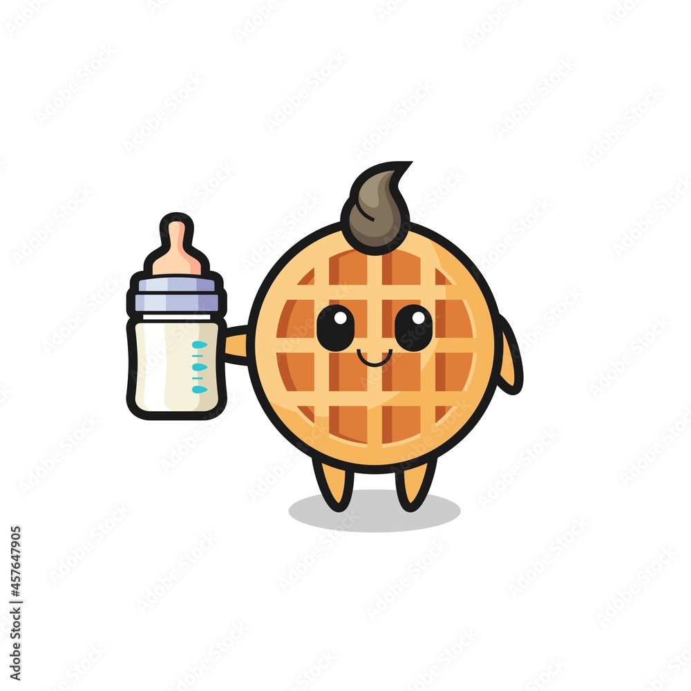 baby circle waffle cartoon character with milk bottle