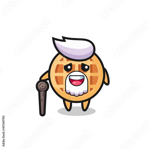 cute circle waffle grandpa is holding a stick