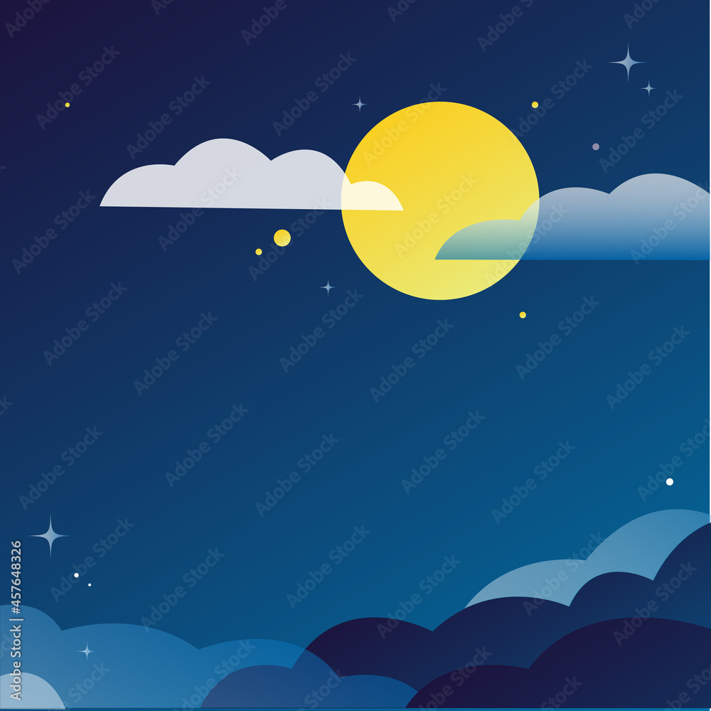  夜空と月・雲の背景デザイン素材