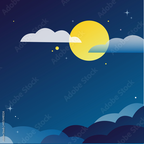 Fototapeta Naklejka Na Ścianę i Meble -   夜空と月・雲の背景デザイン素材
