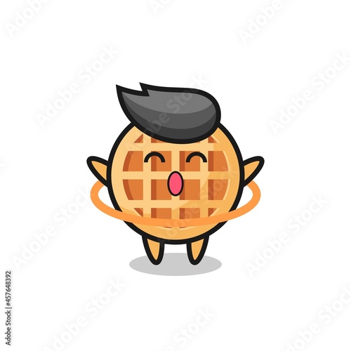cute circle waffle cartoon is playing hula hoop