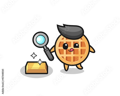 circle waffle character is checking the authenticity of the gold bullion