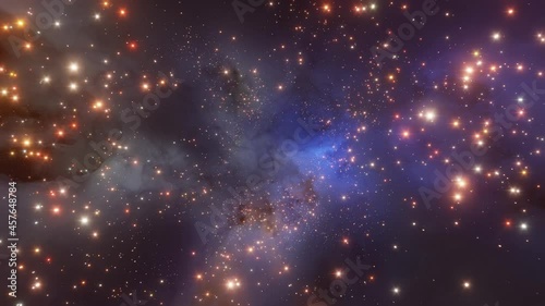 Wallpaper Mural 4K looping animation of flying through glowing nebula. Seamless loop galaxy exploration through outer space towards glowing milky way galaxy.  Gas Clouds with noise and stars field.  Torontodigital.ca
