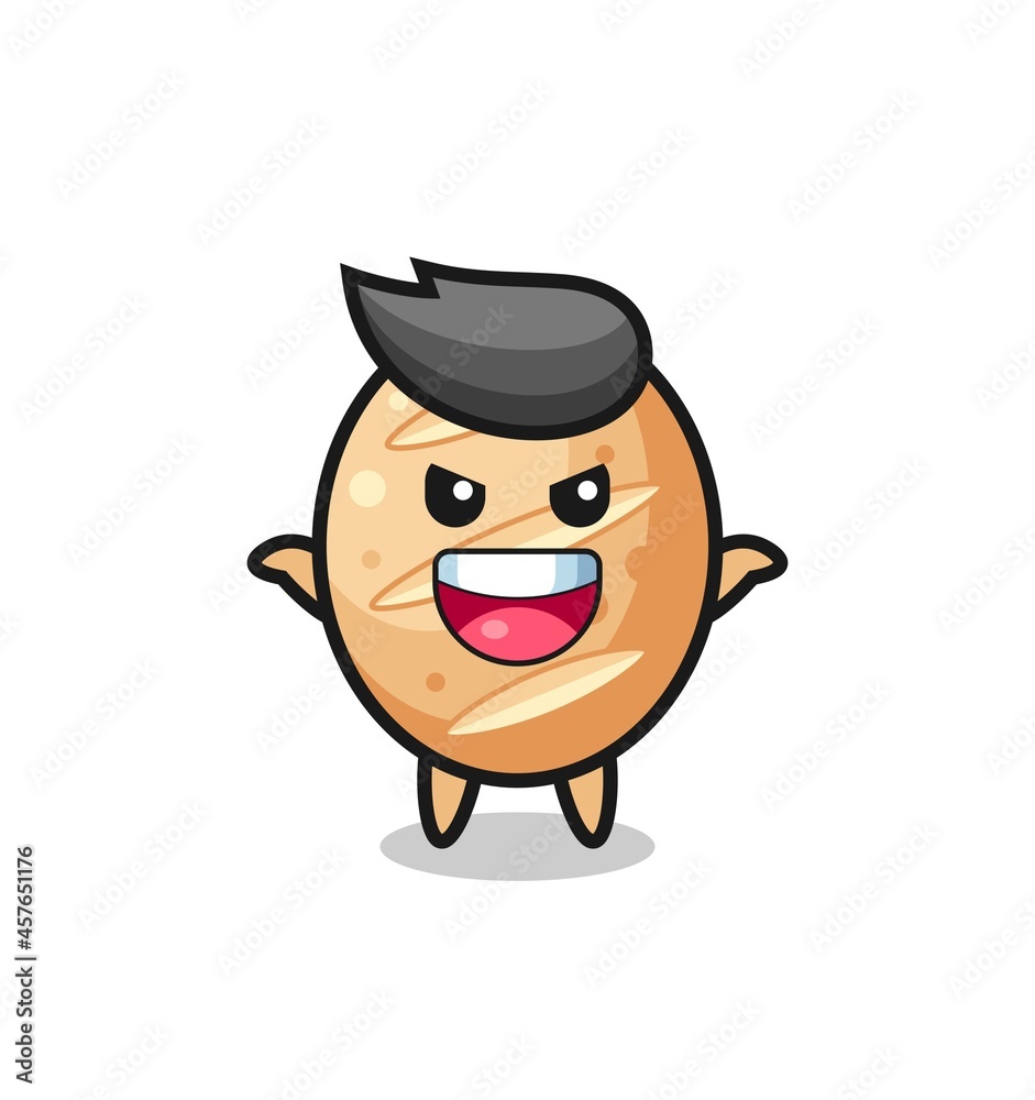 the illustration of cute french bread doing scare gesture