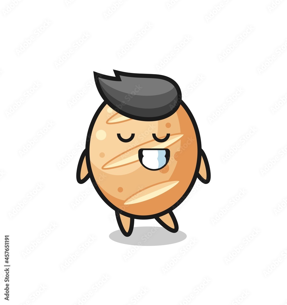 french bread cartoon illustration with a shy expression
