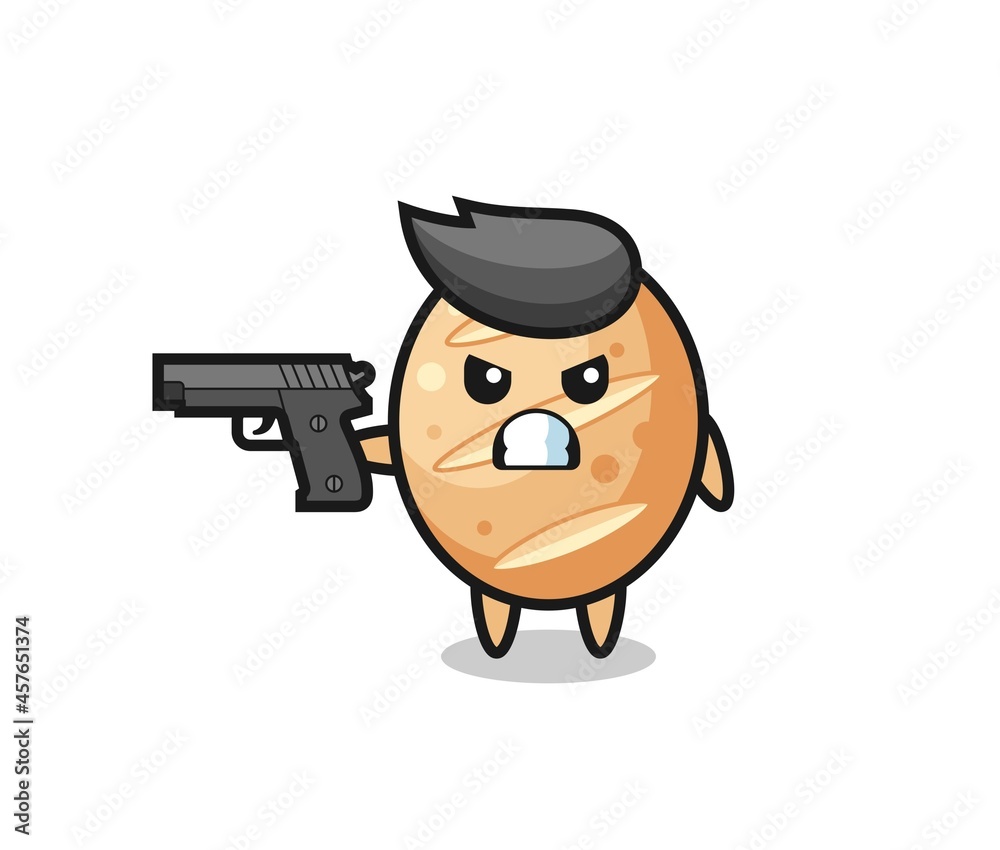 the cute french bread character shoot with a gun