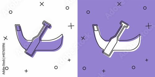 Set Gondola boat italy venice icon isolated on white and purple background. Tourism rowing transport romantic. Vector