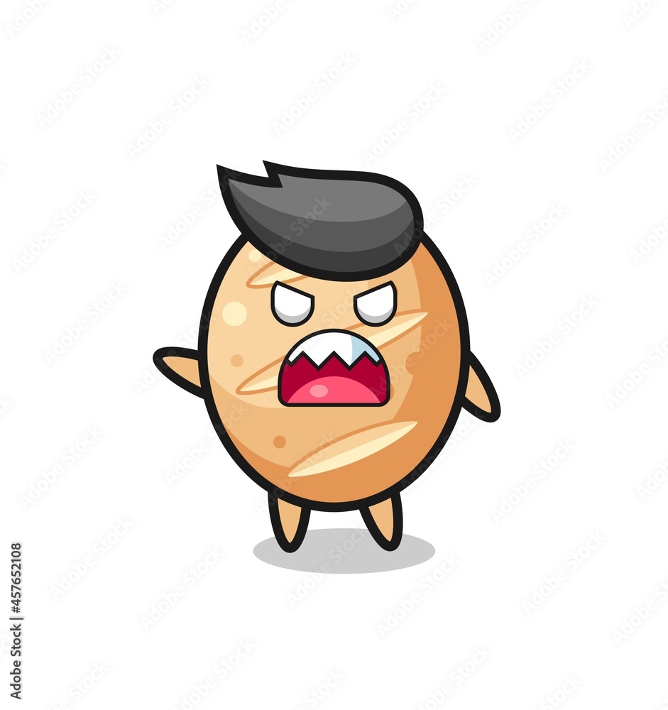 cute french bread cartoon in a very angry pose