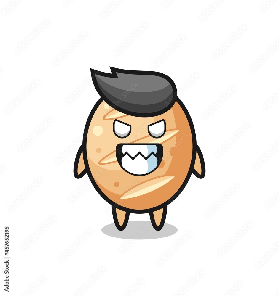 evil expression of the french bread cute mascot character