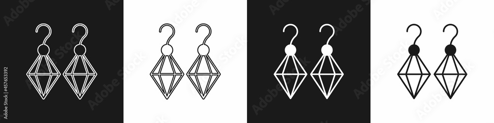 Set Earrings icon isolated on black and white background. Jewelry accessories. Vector Set Earrings icon isolated on black and white background. Jewelry accessories. Vector