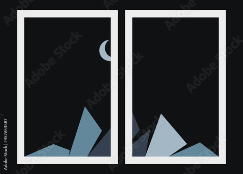 Geometric Mountains silhouette landscape art poster illustration