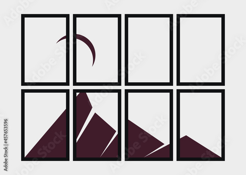 Geometric Mountains silhouette landscape art poster illustration